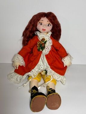 My Little Doll HandMade Cloth Rag Doll Red Hair Vintage Style Laced Dress 20'